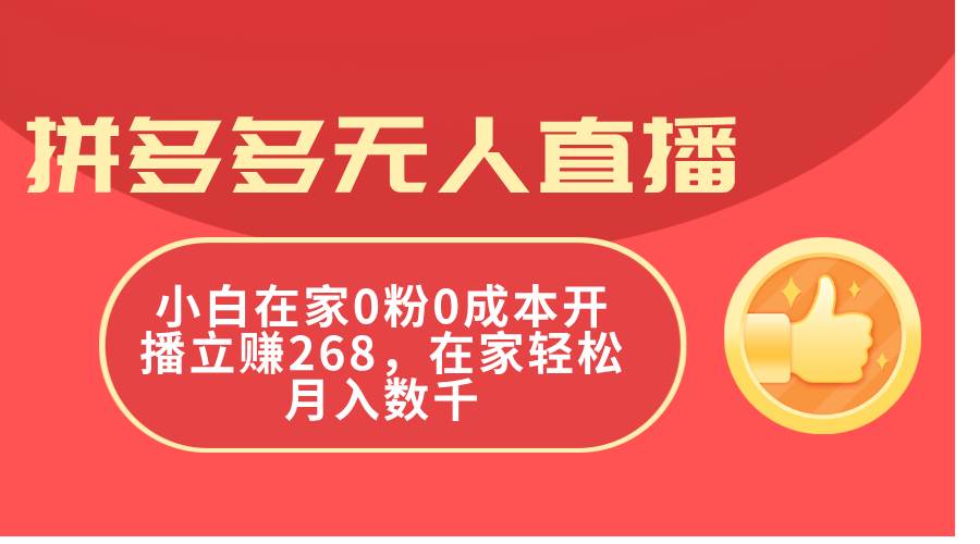 拼多多无人直播，小白在家0粉0成本开播立赚268，在家轻松月入数千-巴叔叔资源网