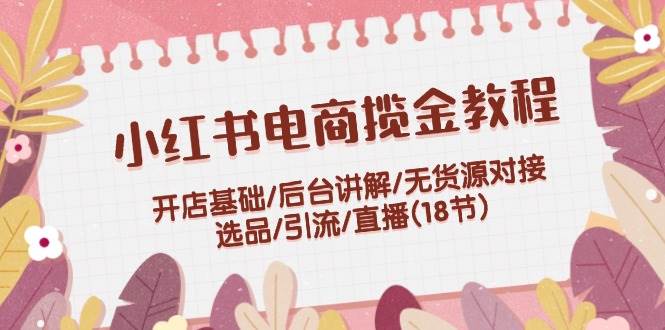 小红书电商揽金教程：开店基础/后台讲解/无货源对接/选品/引流/直播(18节)-巴叔叔资源网