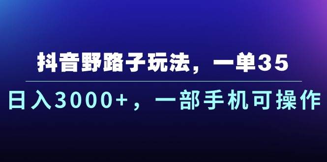 抖音野路子玩法，一单35.日入3000+，一部手机可操作-巴叔叔资源网