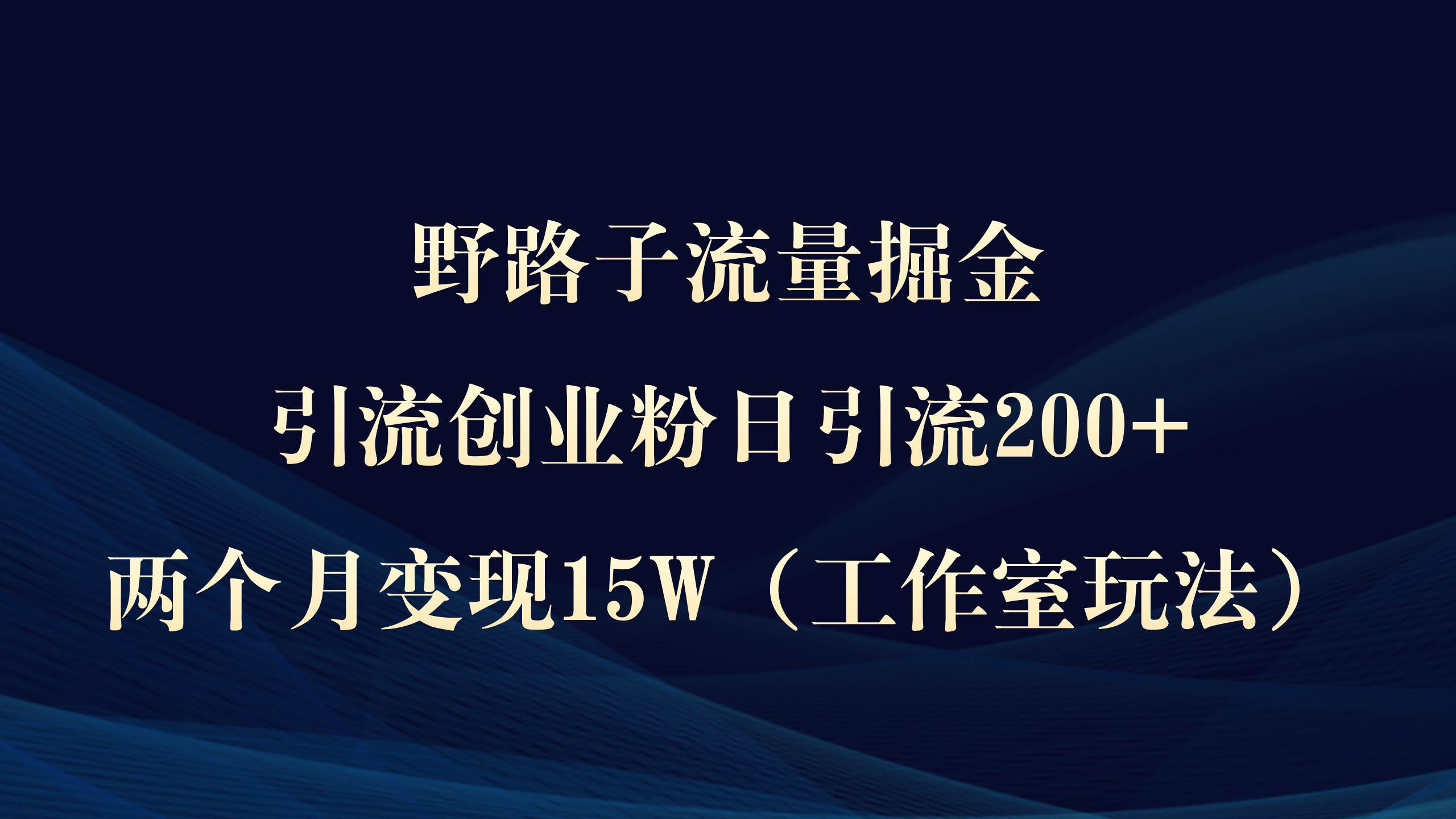 野路子流量掘金，引流创业粉日引流200+，两个月变现15W（工作室玩法））-巴叔叔资源网