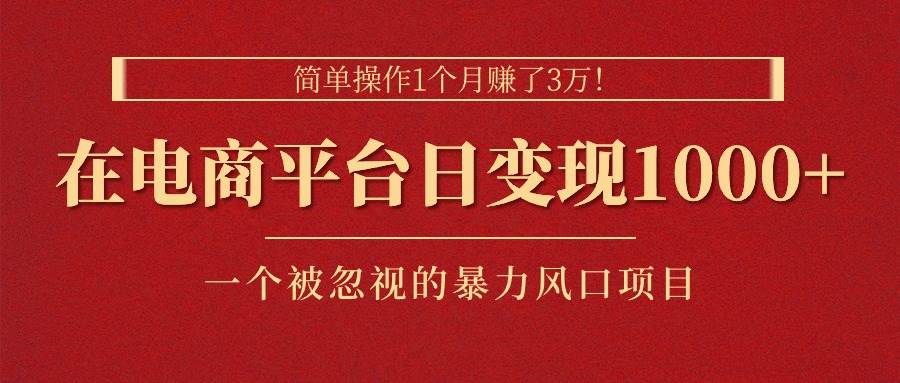 简单操作1个月赚了3万！在电商平台日变现1000+！一个被忽视的暴力风口…-巴叔叔资源网