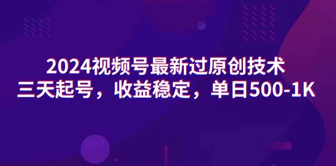 2024视频号最新过原创技术，三天起号，收益稳定，单日500-1K-巴叔叔资源网