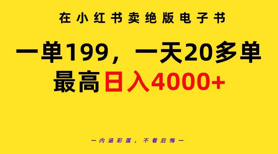 在小红书卖绝版电子书，一单199 一天最多搞20多单，最高日入4000+教程+资料-巴叔叔资源网