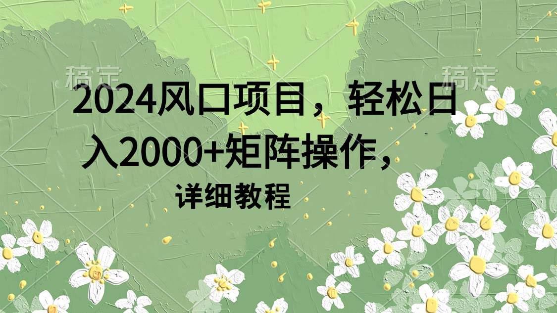 2024风口项目，轻松日入2000+矩阵操作，详细教程-巴叔叔资源网