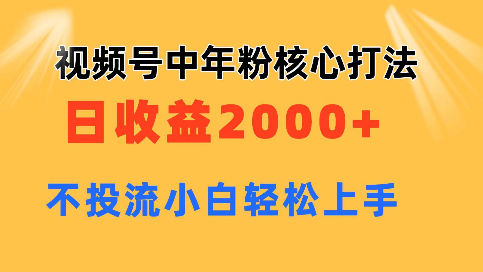 视频号中年粉核心玩法 日收益2000+ 不投流小白轻松上手-巴叔叔资源网