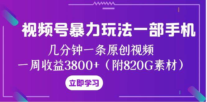 视频号暴力玩法一部手机 几分钟一条原创视频 一周收益3800+（附820G素材）-巴叔叔资源网