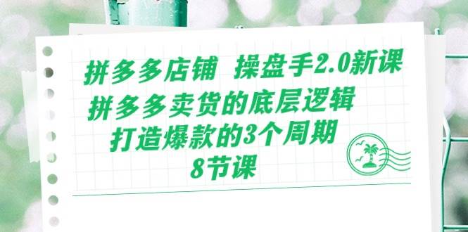 拼多多店铺 操盘手2.0新课，拼多多卖货的底层逻辑，打造爆款的3个周期-8节-巴叔叔资源网