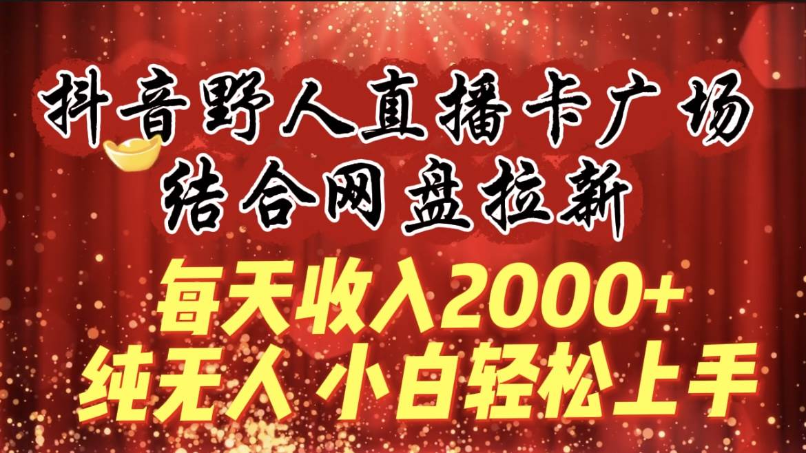每天收入2000+，抖音野人直播卡广场，结合网盘拉新，纯无人，小白轻松上手-巴叔叔资源网