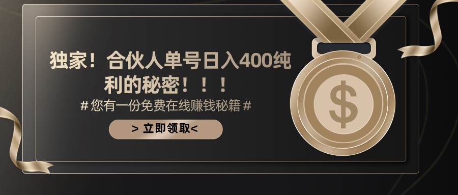 合伙人广告撸金最新玩法，每天单号400纯利-巴叔叔资源网