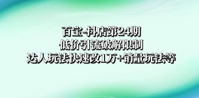 百宝-抖店第24期：低价引流破解限制，达人玩法快速改1万+销量玩法等-巴叔叔资源网
