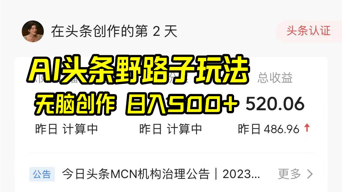 AI头条野路子玩法，无脑创作，日入500+-巴叔叔资源网
