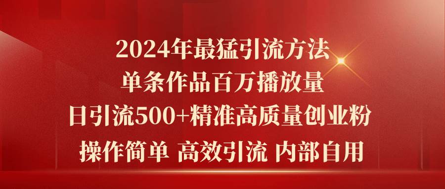 2024年最猛暴力引流方法，单条作品百万播放 单日引流500+高质量精准创业粉-巴叔叔资源网