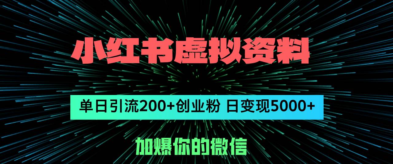 小红书虚拟资料日引流200+创业粉，单日变现5000+-巴叔叔资源网