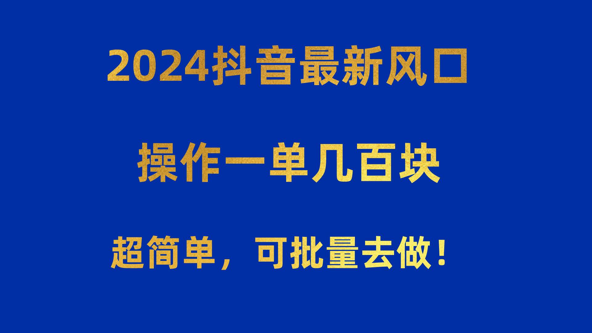 2024抖音最新风口！操作一单几百块！超简单，可批量去做！！！-巴叔叔资源网