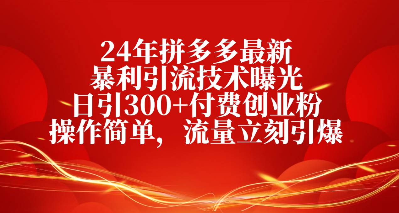24年拼多多最新暴利引流技术曝光，日引300+付费创业粉，操作简单，流量…-巴叔叔资源网