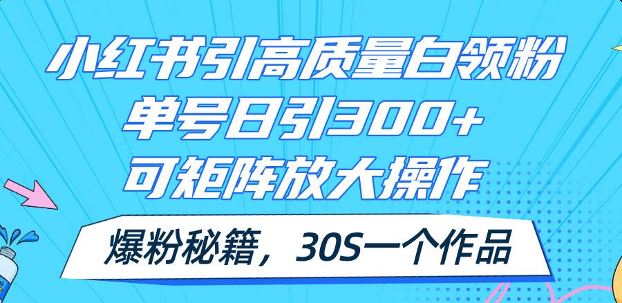 小红书引高质量白领粉，单号日引300+，可放大操作，爆粉秘籍！30s一个作品-巴叔叔资源网