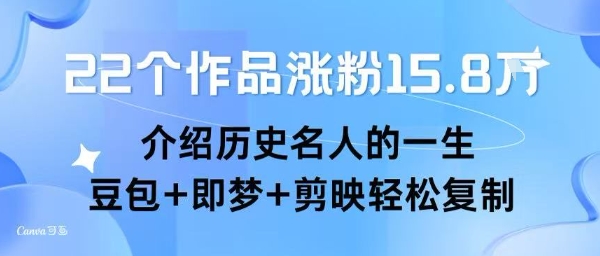22个作品涨粉15.8W ，介绍历史名人的一生 ， 豆包+即梦+剪映轻松复制-巴叔叔资源网