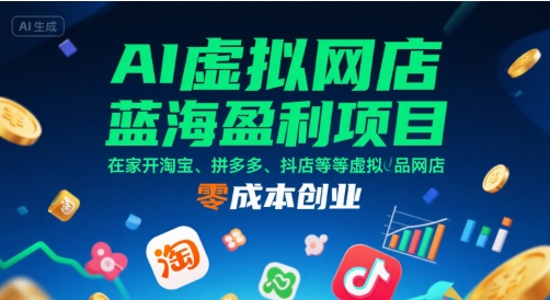 AI虚拟网店蓝海盈利项目，在家开淘宝、拼多多、抖店等虚拟品网店，零成本创业-巴叔叔资源网