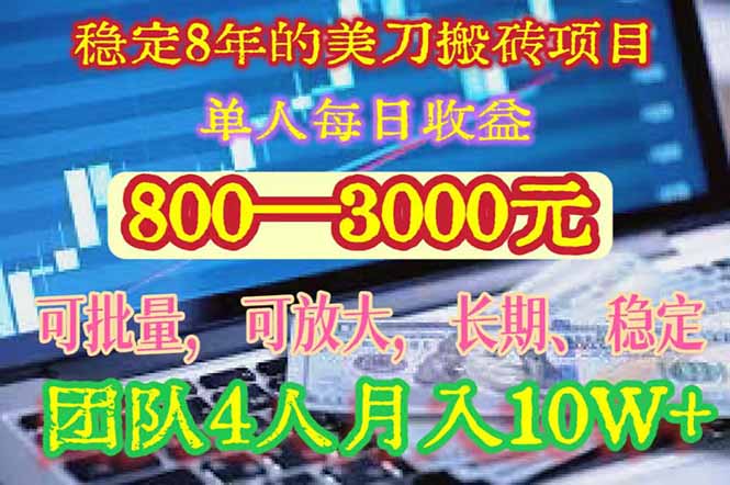 稳定8年的美刀搬砖项目，单人每日收益800—3000.团队4人月入10W+.可线下-巴叔叔资源网