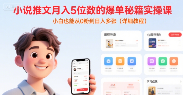 小说推文月入5位数的爆单秘籍实操课，，小白也能从0粉到日入多张(详细教程)-巴叔叔资源网