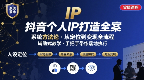 抖音个人IP系统落地实操大课，实操课程，辅助落地-巴叔叔资源网