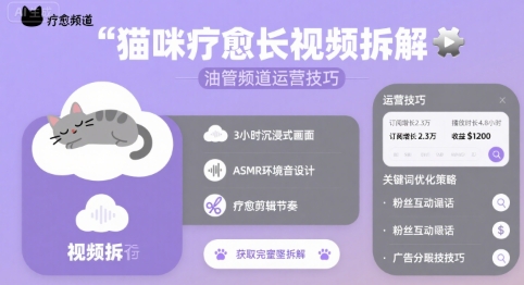 猫咪疗愈长视频拆解 &油管频道运营技巧-巴叔叔资源网