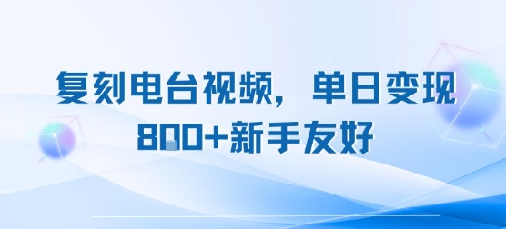 复刻电台视频，单日变现8张+新手友好，长期可做-巴叔叔资源网
