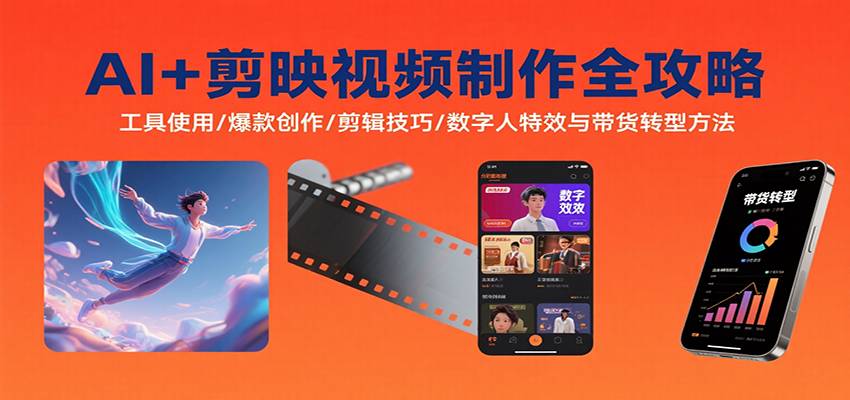 AI+剪映视频制作全攻略：工具使用/爆款创作/剪辑技巧/数字人特效与带货转型方法-巴叔叔资源网