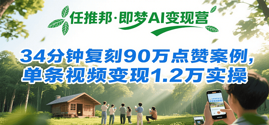 任推邦·即梦AI变现营，34分钟复刻90万点赞案例，单条视频变现1.2万实操-巴叔叔资源网