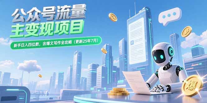 公众号流量主变现项目，新手日入四位数，含爆文写作全攻略(更新25年7月-巴叔叔资源网