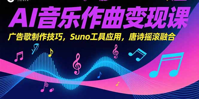 AI音乐作曲变现课，广告歌制作技巧，Suno工具应用，唐诗摇滚融合-巴叔叔资源网