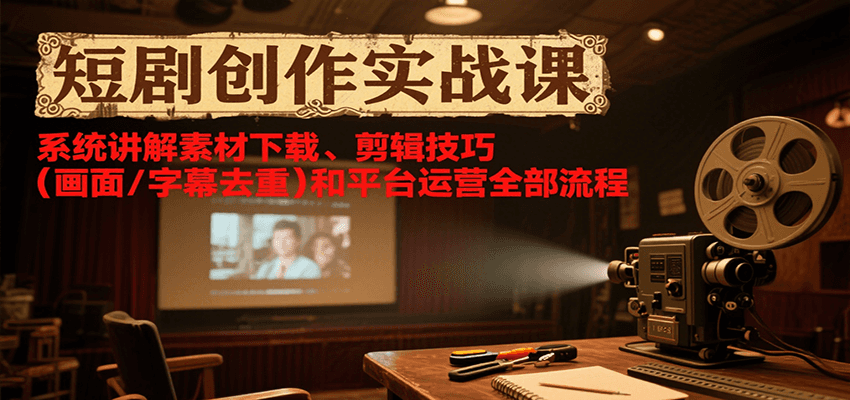 短剧创作实战课，系统讲解素材下载、剪辑技巧(画面/字幕去重)和平台运营全部流程-巴叔叔资源网