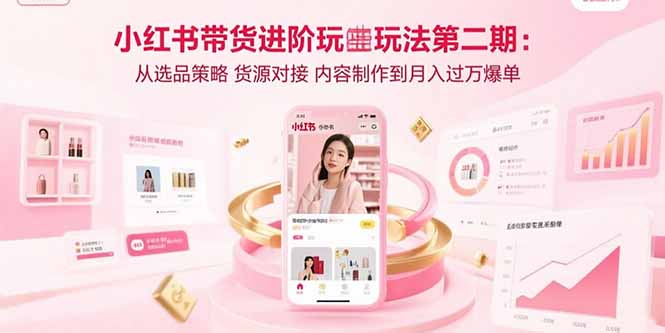 小红书带货进阶玩法第二期：从选品策略 货源对接 内容制作到月入过万爆单-巴叔叔资源网