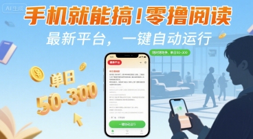 手机就能搞！零撸阅读挂G，最新平台，一键自动运行，随时随地挣，单日50-3张+【揭秘】-巴叔叔资源网