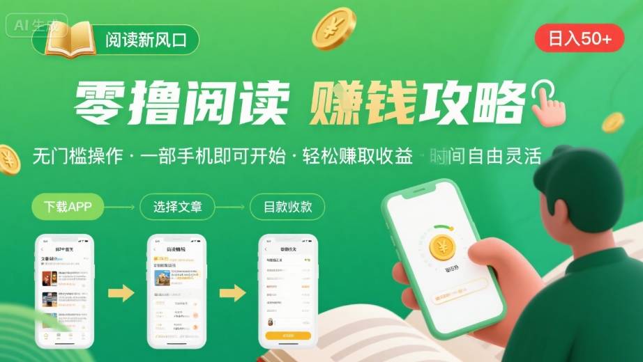零撸阅读新风口，无门槛轻松挣，一部手机，日入 50-3张【揭秘】-巴叔叔资源网