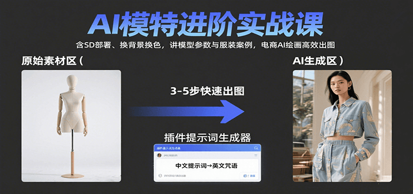 AI模特进阶实战课：含SD部署、换背景换色，讲模型参数与服装案例，电商AI绘画高效出图-巴叔叔资源网