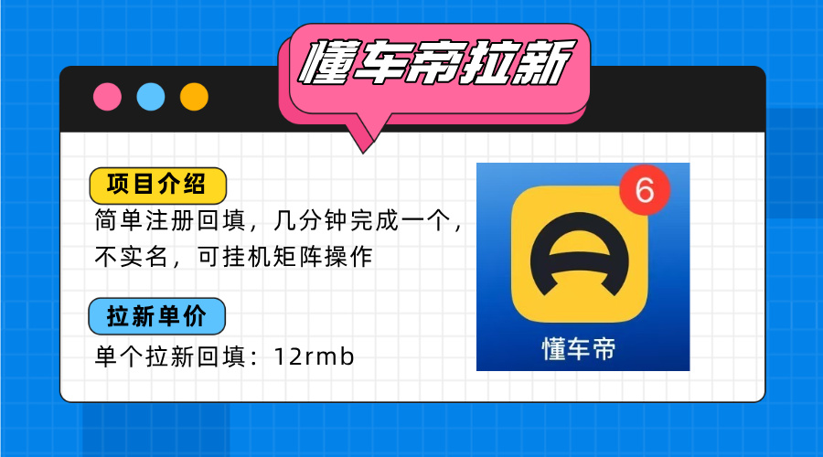 懂车帝邪修拉新玩法，简单注册回填，不sm，单个拉新12rmb，轻松日入200+-巴叔叔资源网