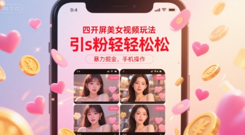 四开屏美女视频玩法，引s粉轻轻松松，暴力掘金，手机操作【揭秘】-巴叔叔资源网