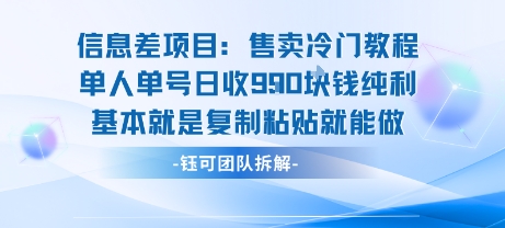 信息差项目：售卖冷门教程单人单号日收9张纯利基本就是复制粘贴就能做-巴叔叔资源网