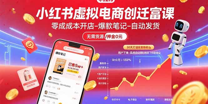 小红书虚拟电商创富课：零成本开店/爆款笔记/自动发货,30天打造被动收入-巴叔叔资源网