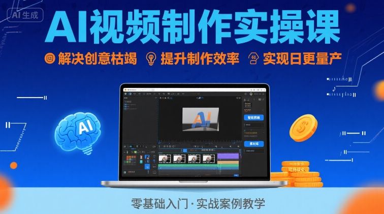 Ai视频制作实操课，解决创意枯竭、效率低下痛点，实现日更量产可持续变现-巴叔叔资源网