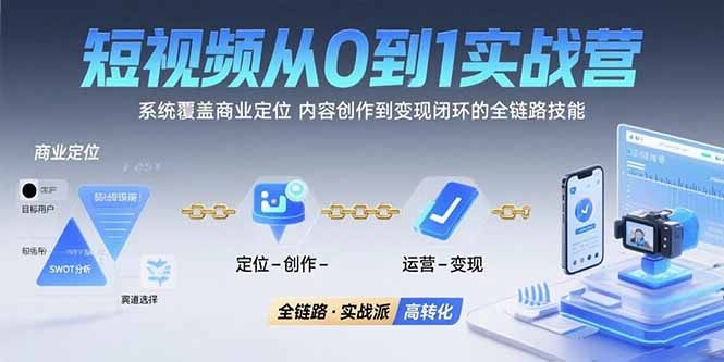 短视频从0到1的实战营：系统覆盖商业定位,内容创作到变现闭环的全链路技能-巴叔叔资源网