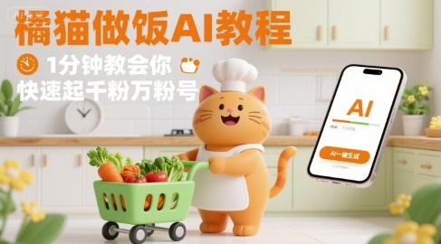 有趣的橘猫买菜做饭视频，用AI一键搞定，1分钟教会你，快速起千粉万粉号-巴叔叔资源网