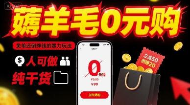 薅羊毛0元购，免单还倒挣钱的暴力玩法，人人可做，纯干货-巴叔叔资源网