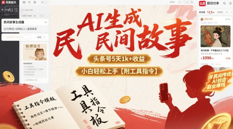 AI生成民间故事，头条号5天1k+，小白轻松上手【附工具指令】-巴叔叔资源网
