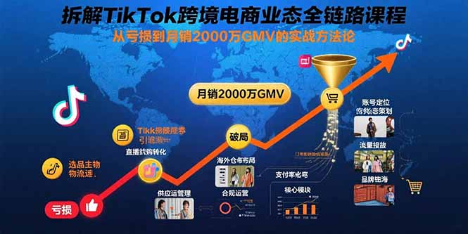 拆解TikTok跨境电商业态全链路课程：从亏损到月销2000万GMV的实战方法论-巴叔叔资源网