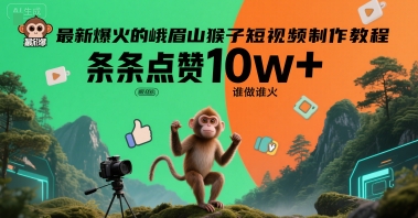 最新爆火的峨眉山猴子短视频制作教程，条条点赞10w+，谁做谁火【教程+提示词】-巴叔叔资源网