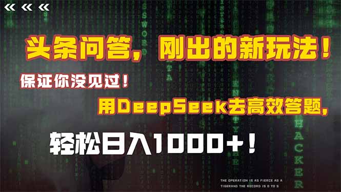 头条问答，刚出的新玩法！保证你没见过！结合Deepseek高效答题，日入1000+-巴叔叔资源网