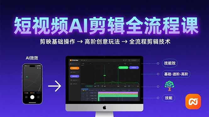 短视频AI剪辑技能，从剪映基础操作到高阶创意玩法，全流程剪辑技术-巴叔叔资源网