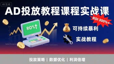 AD投放教程课程实战课，实现广告ROI300%+可持续暴利-巴叔叔资源网
